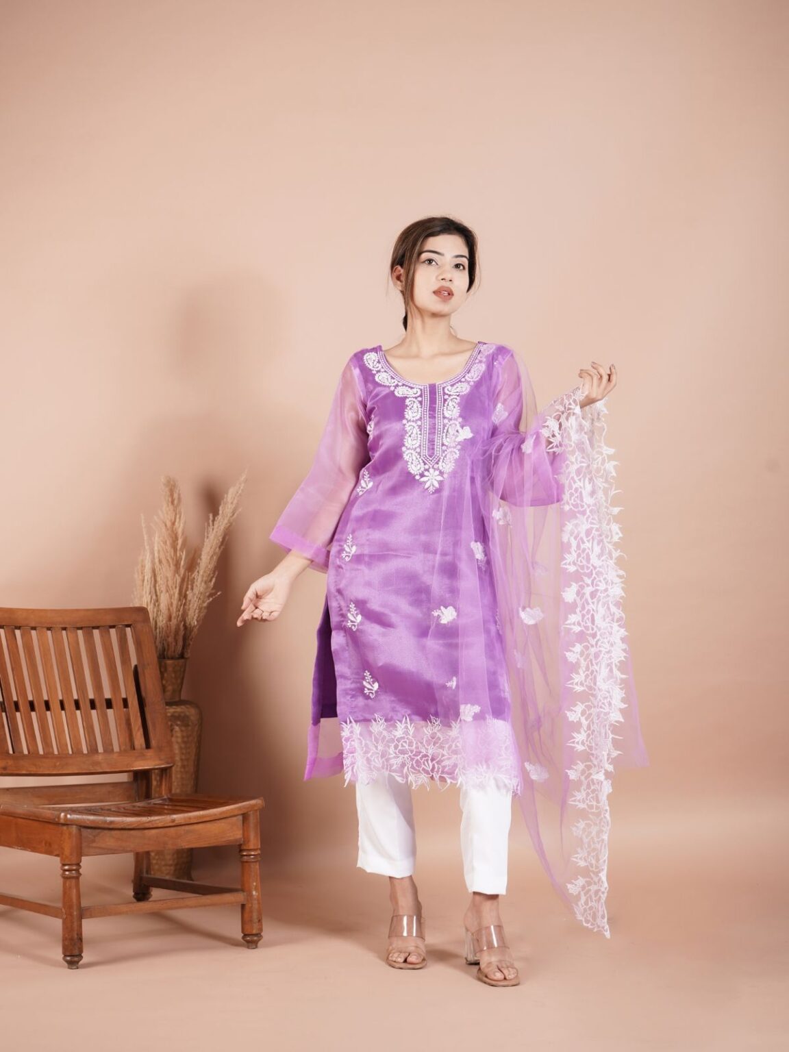 Unstitched Purple Pakistani Embroidered Organza Salwar Suit - Sophisticated Party Look