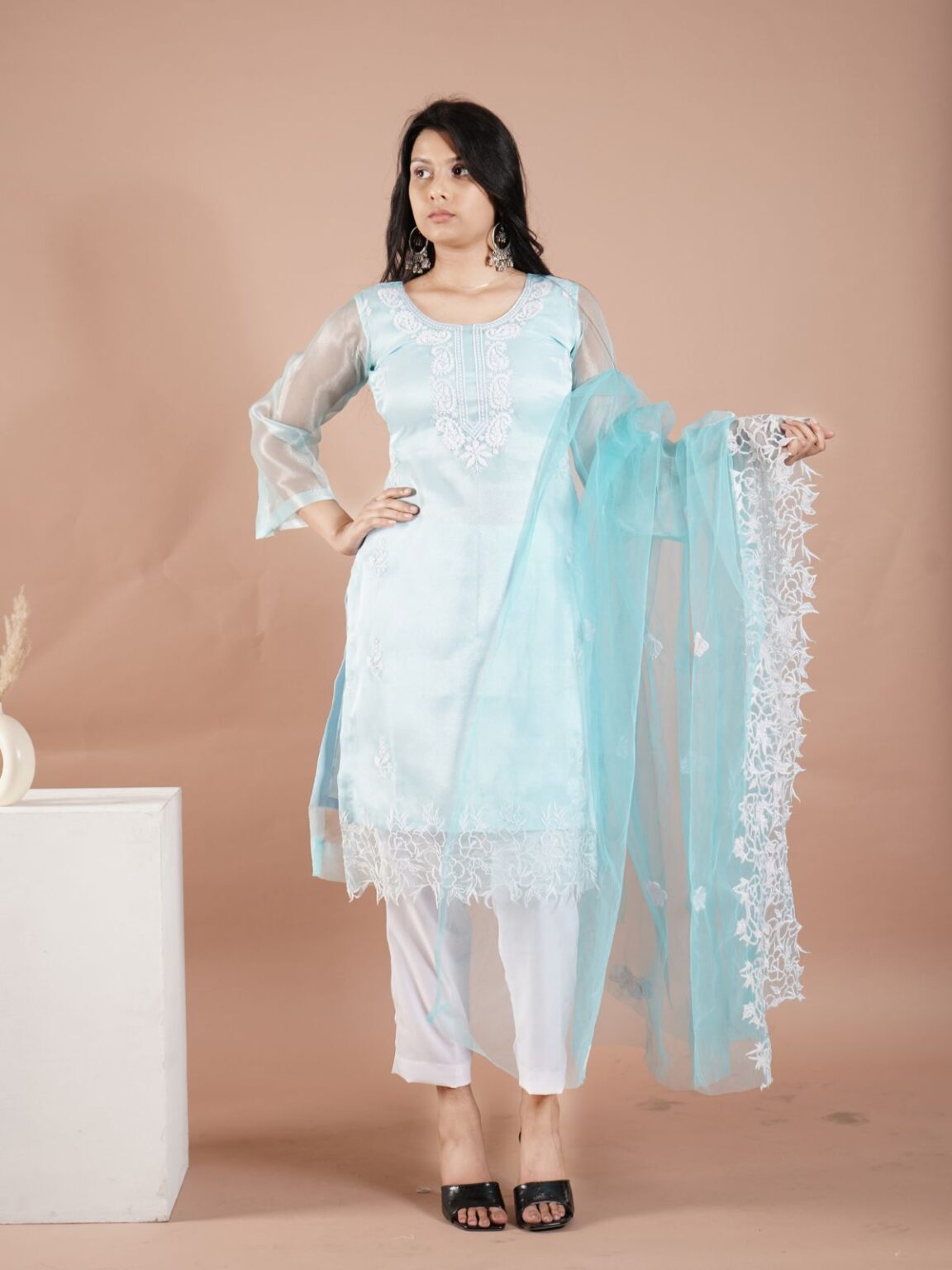 Unstitched Sky Blue Organza Embroidered Pakistani Suit - Fresh Festive Look
