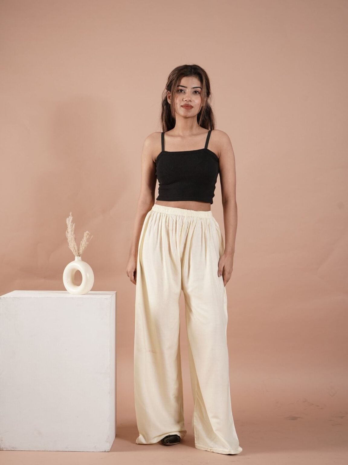 Cream Women's Plain Palazzo Pants - Comfortable & Stylish Palazzo for Daily Wear | Teradozz