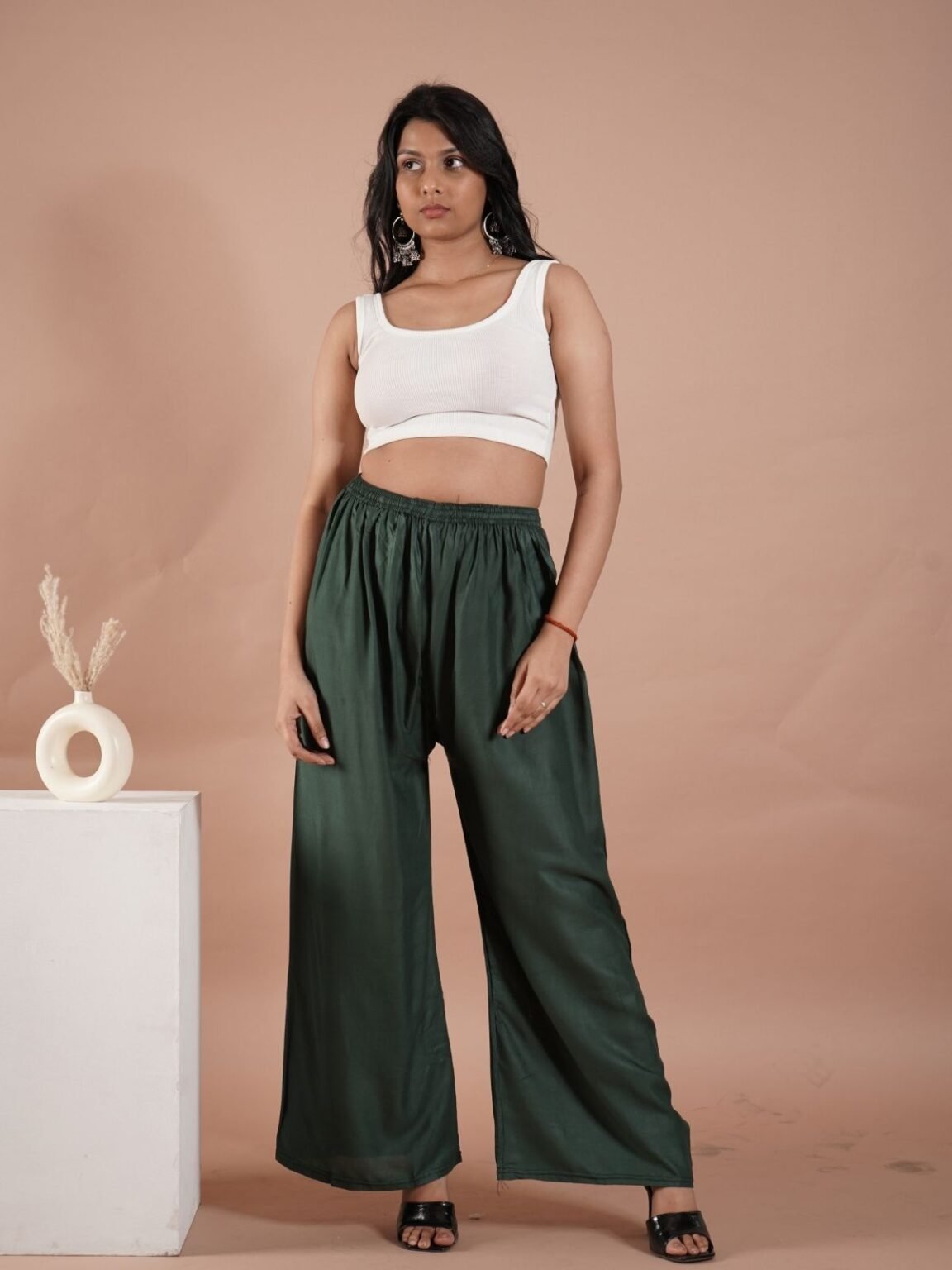 Dark Green Women's Plain Palazzo Pants - Comfortable & Stylish Palazzo for Daily Wear | Teradozz