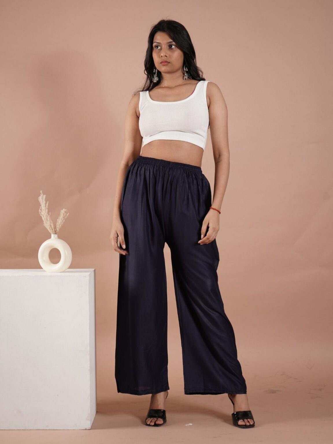 Navy Blue Women's Plain Palazzo Pants - Comfortable & Stylish Palazzo for Daily Wear | Teradozz