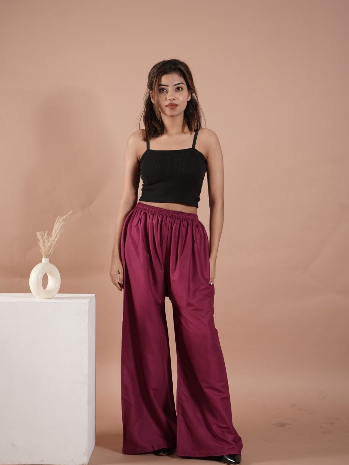 Wine Women's Plain Palazzo Pants - Comfortable & Stylish Palazzo for Daily Wear | Teradozz