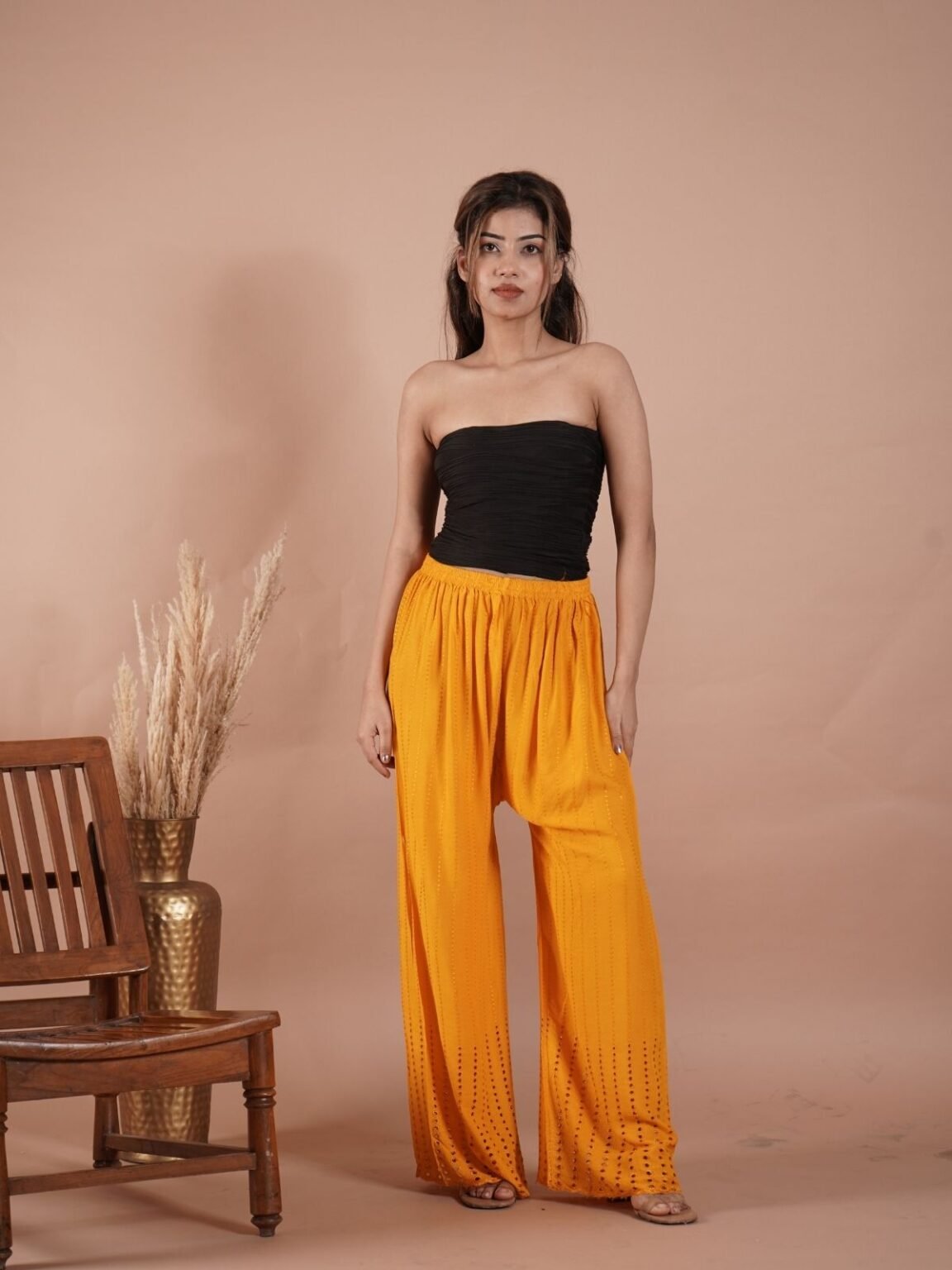 Elegant Golden Shera Plaazo: Timeless Style