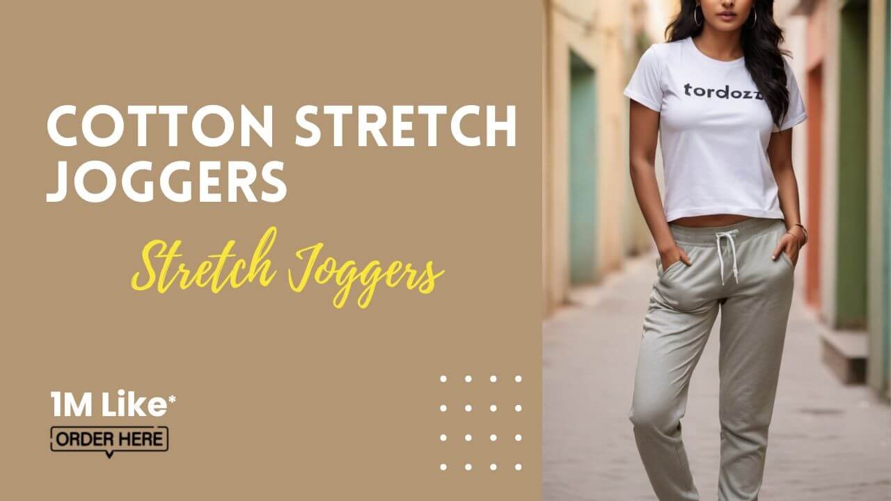 Young Indian female model wearing cotton stretch joggers, combining street style with comfort, Teradozz casuals.