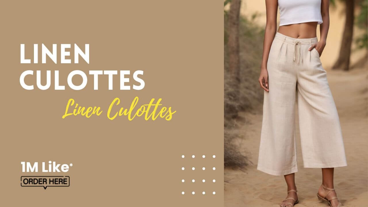 Indian woman flaunting cropped linen culottes, easy-breezy fashion style, Teradozz casual collection.