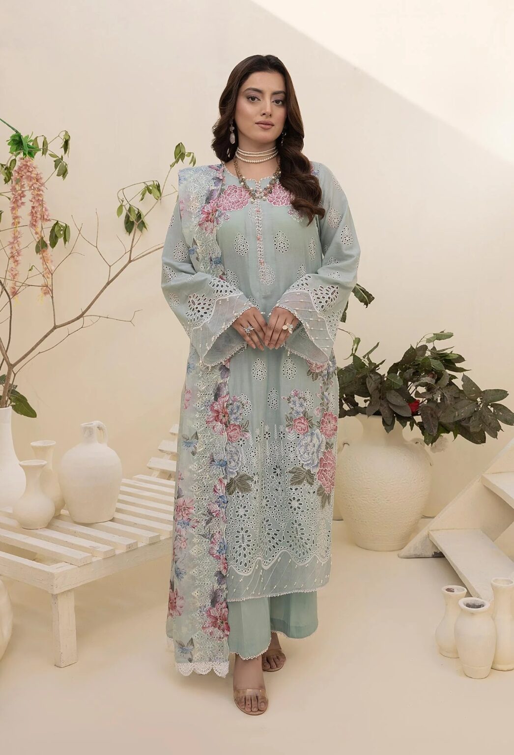 Adan's Libas HAELYN 7 Unstitched Schiffli Lawn 25 - Exclusive Discount - Hot Picks for This Season