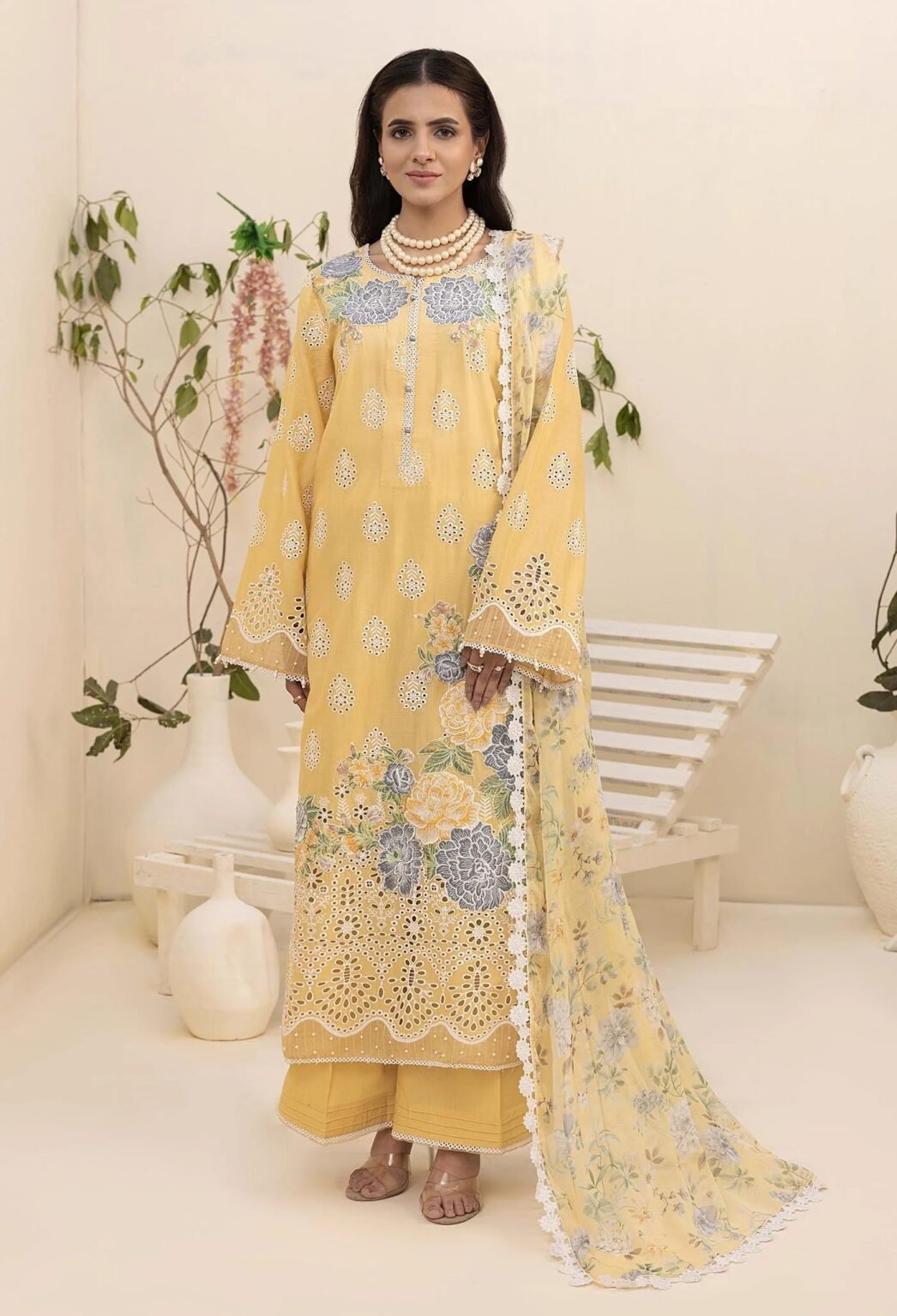 Adan's Libas HAELYN 5 Unstitched Schiffli Lawn 25 - Exclusive Discount - Get Free Shipping Today