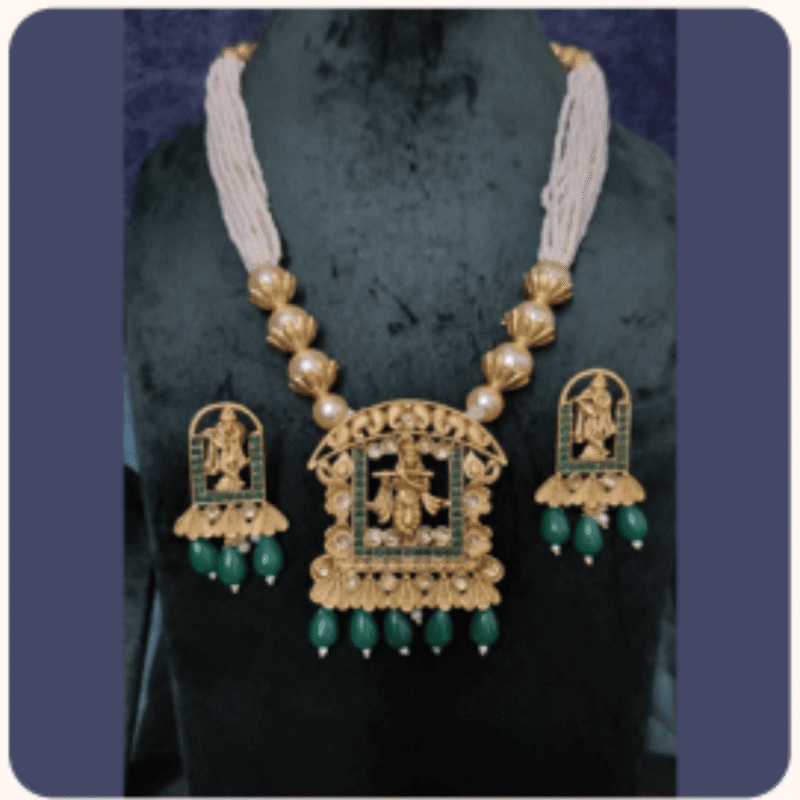 Temple Jewellery Necklace Set Gold Polish – Design TJ-1a
