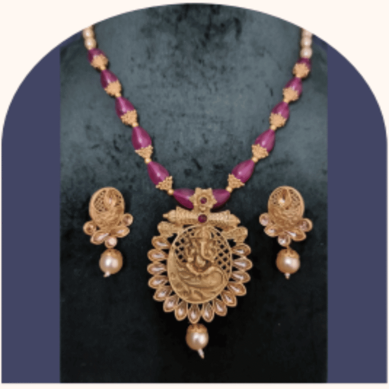 Temple Jewellery Necklace with Earrings – Design TJ-6c